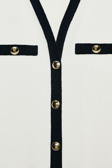 TOP COL POLO TEXTURÉ - Écru / Bleu marine de Zara - Image 6