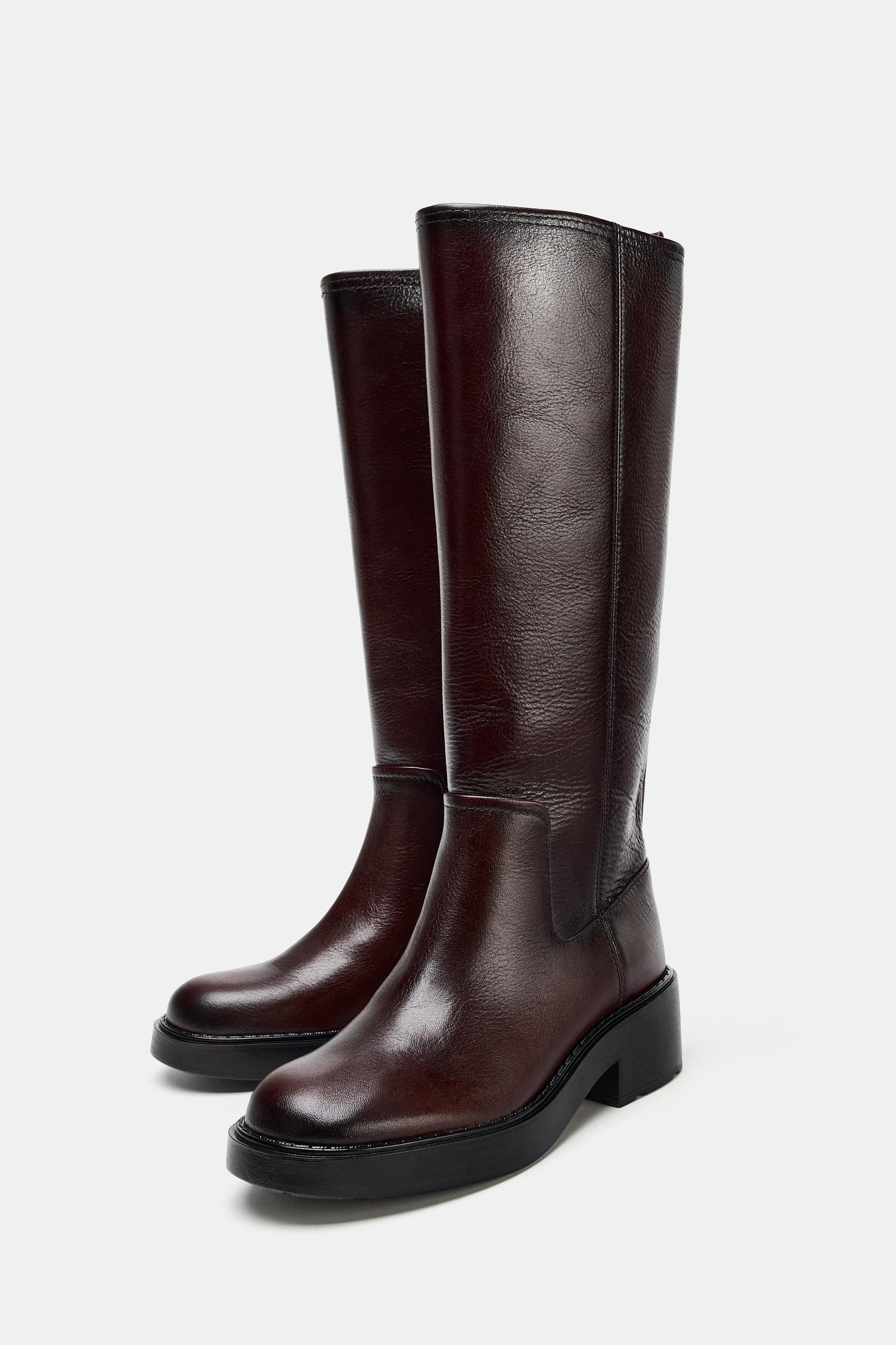 LEREN LAARZEN MET VEROUDERD EFFECT - Bordeauxrood | ZARA Nederland