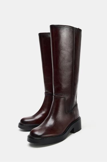 BOTTES EN CUIR EFFET USÉ - Bordeaux de Zara - Image 2