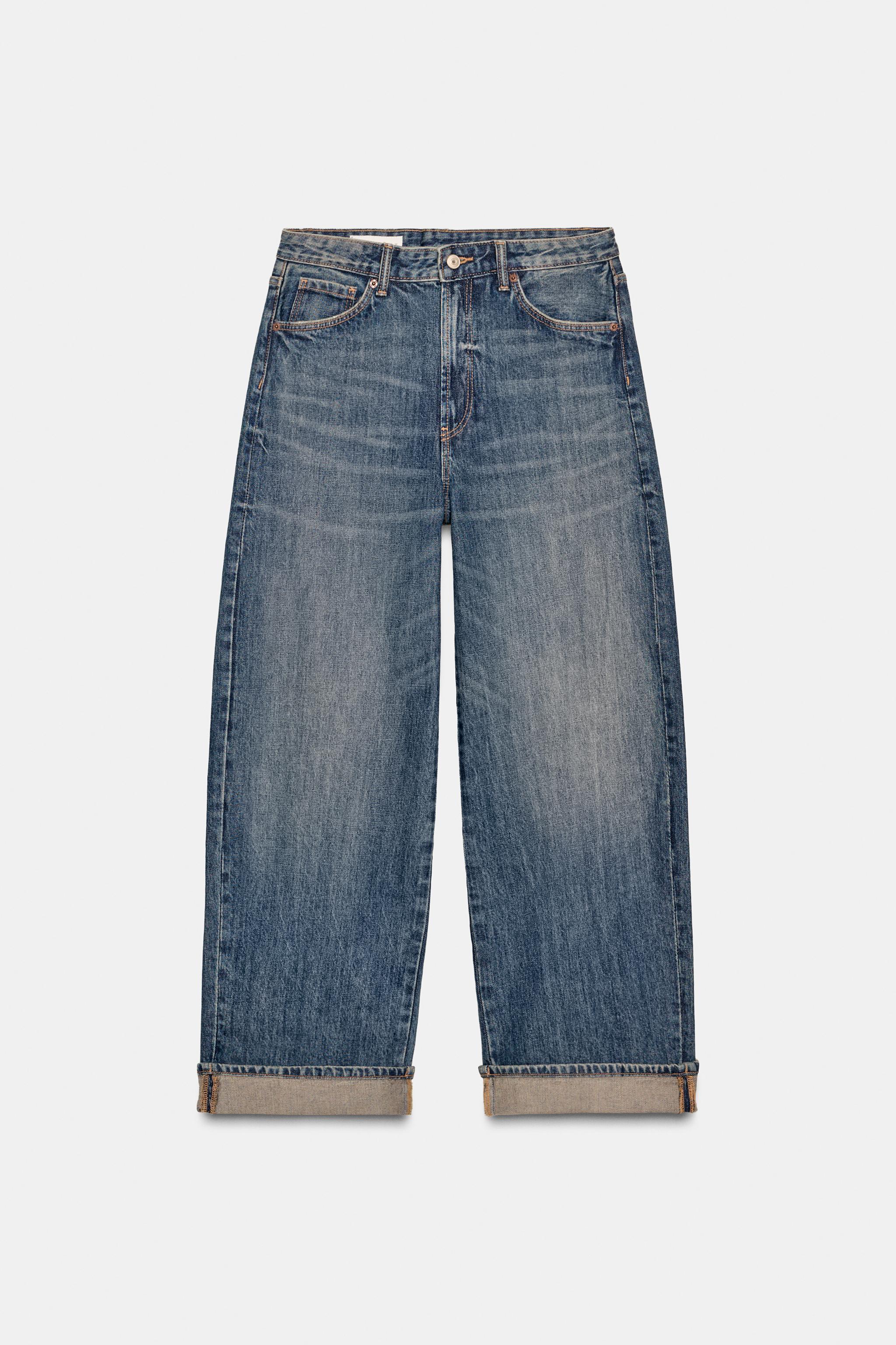 TRF MID-RISE FOLDED BAGGY JEANS - Blue | ZARA United States