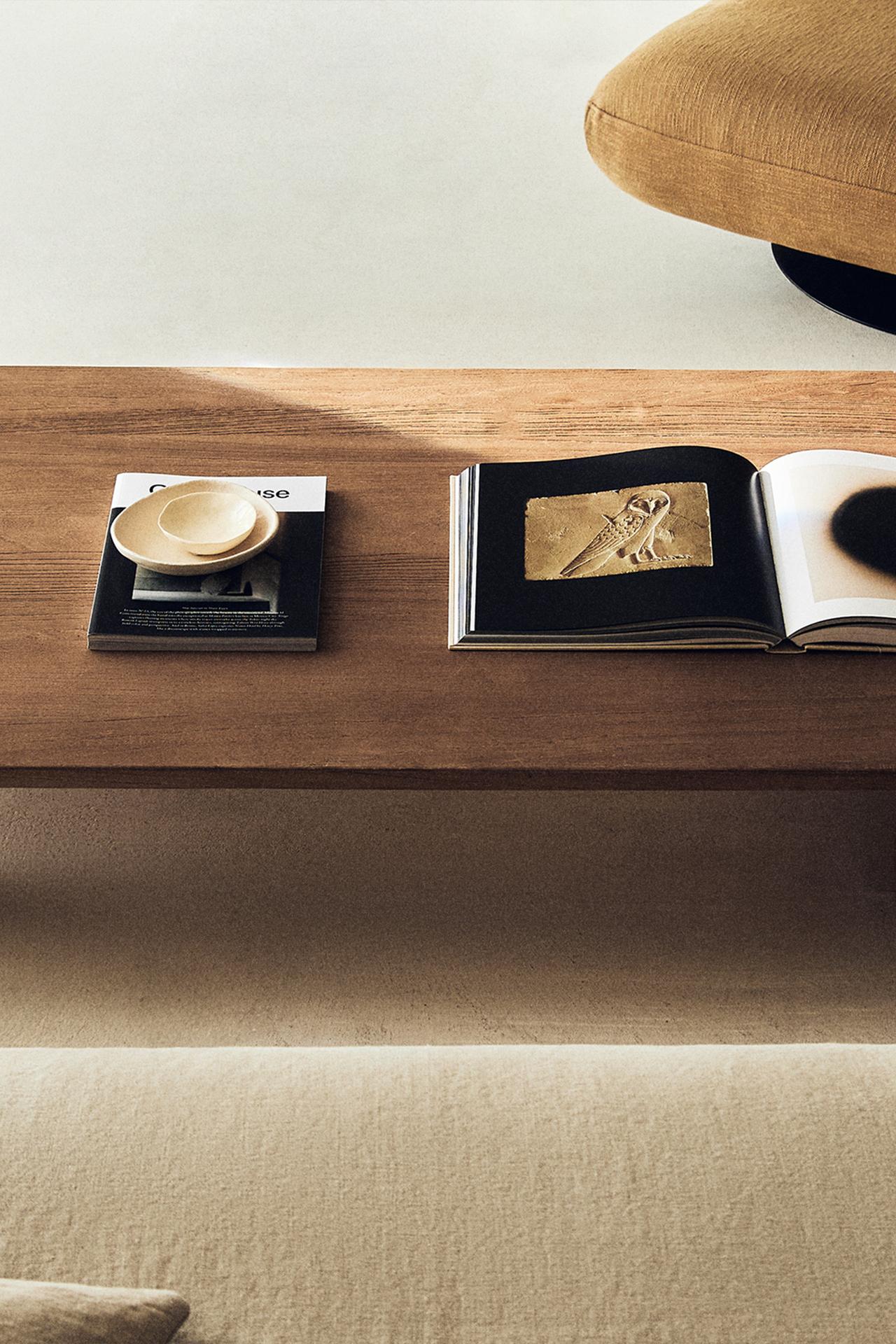 ELM WOOD CENTER TABLE/ COFFEE TABLE — Light beige