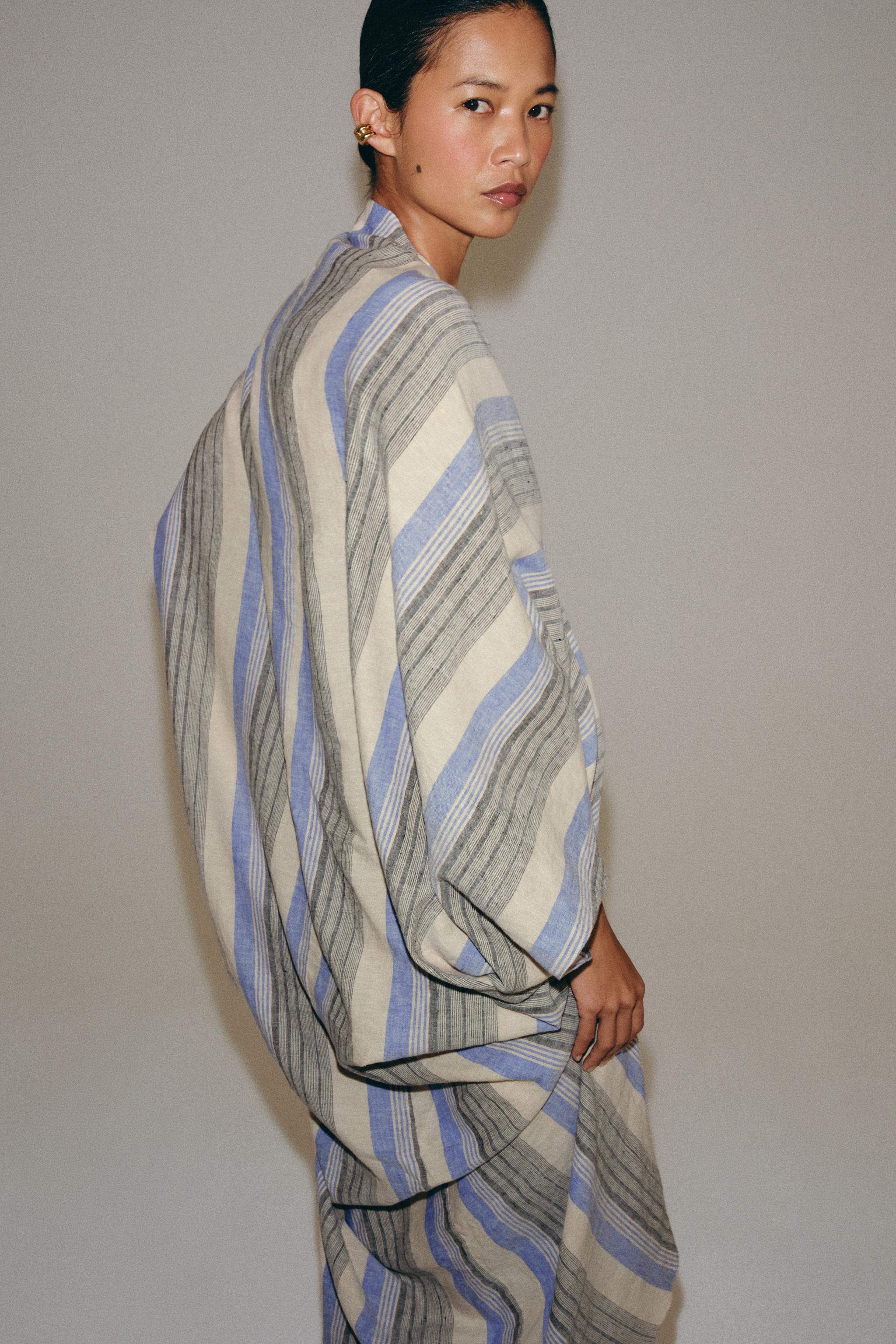 Zara ZW COLLECTION ÇİZGİLİ KETEN TUNİK görsel 3
