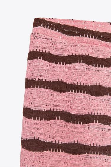 CUT-OUT KNITTED STRIPED FLARE TROUSERS - Pink by Zara - Image 4