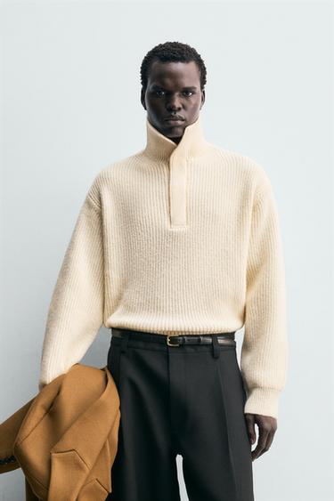 TEXTURED HIGH NECK JUMPER - Ecru by Zara