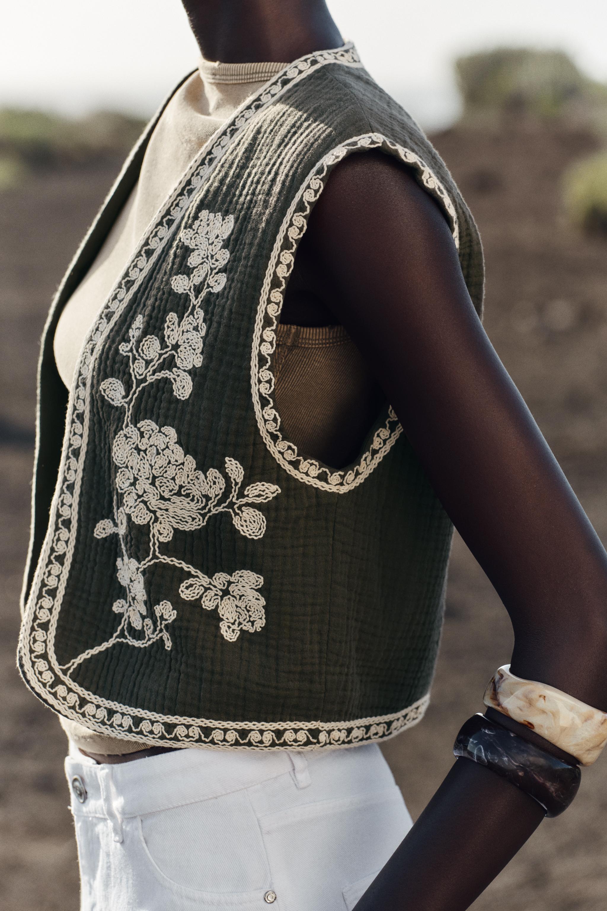 EMBROIDERED VEST - Khaki | ZARA United States
