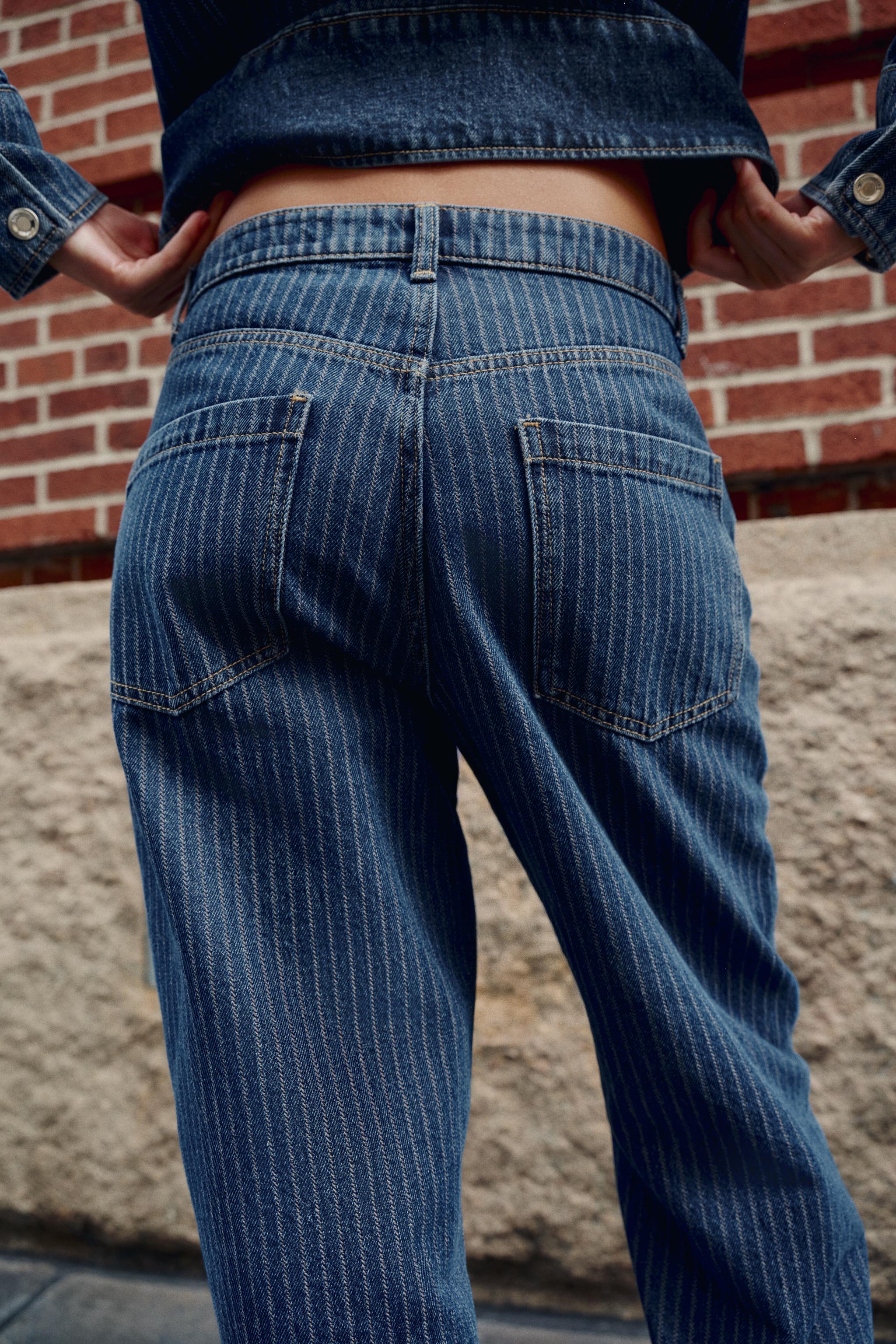 Zara Z1975 ÇİZGİLİ STRAIGHT DÜŞÜK BEL JEAN görsel 6