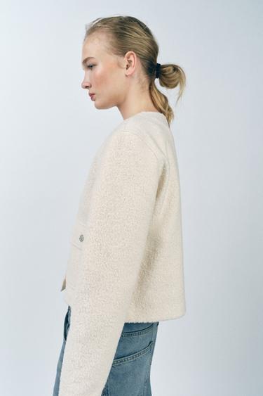 BOUCLÉ BUTTON JACKET - Mid-ecru by Zara - Image 3