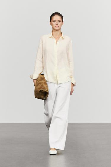 Zara Flowing 100% linen shirt - Yellow - Image 0