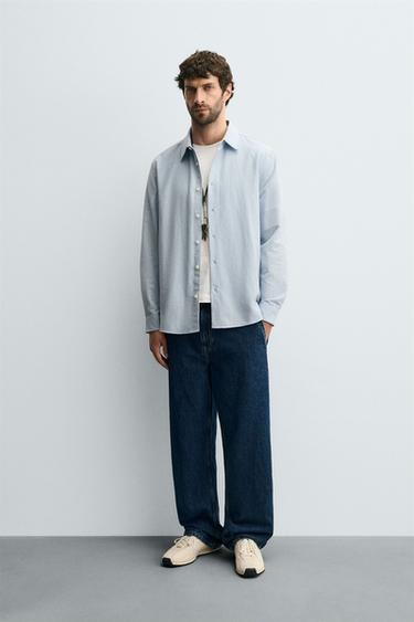 STRIPED REGULAR FIT SHIRT - Sky blue by Zara