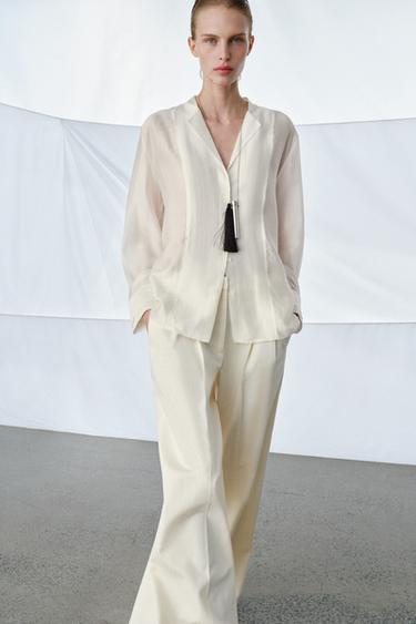 Zara ZW COLLECTION FLUID SHIRT - Oyster-white