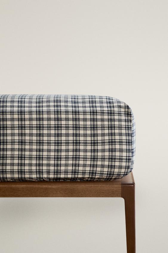 Zara PLAID FLANNEL FITTED SHEET (130 GSM) - Beige - Image 0