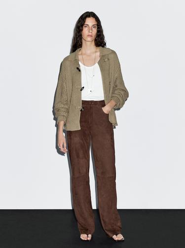 Zara Mercerised cotton cardigan with horn button detail - Stone