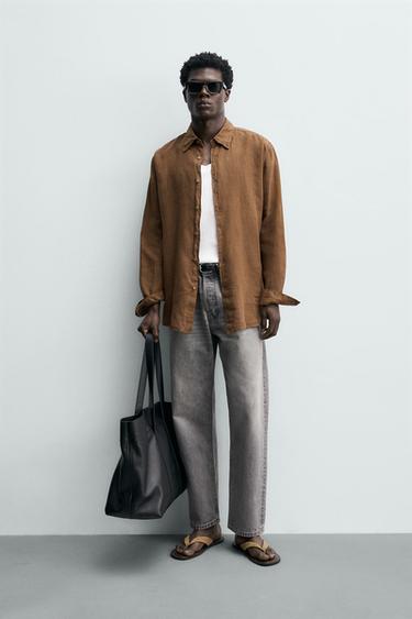 CAMISA REGULAR FIT 100% LINO - Caramelo de Zara