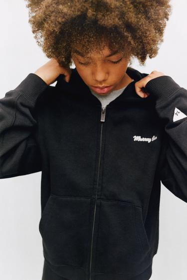 طقم من القطيفة سويت شيرت وبنطلون بخصر بالون - بحري داكن الخاص بـ Zara