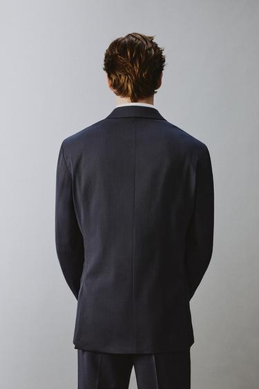 100% WOOL PINSTRIPE SUIT BLAZER - Navy blue by Zara - Image 2