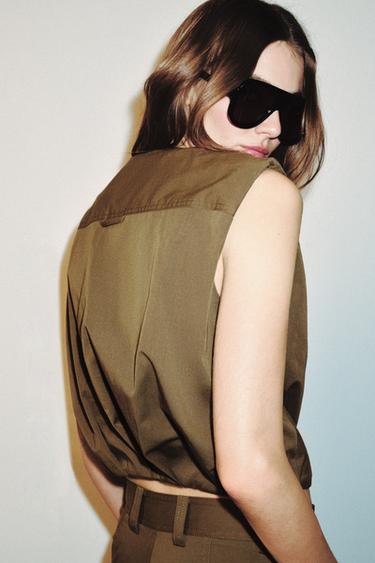 PUFFER GILET WITH ZIPS - Khaki by Zara - Image 3