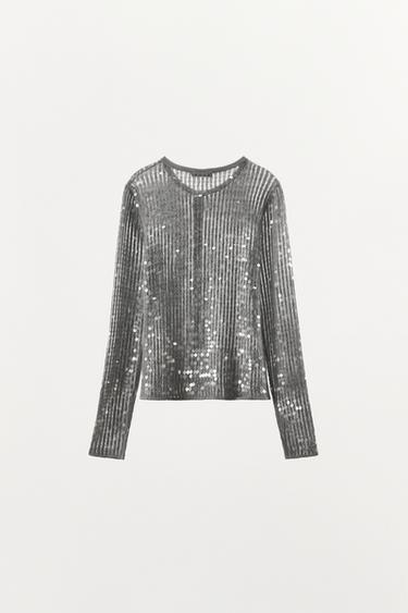 SEQUIN KNIT CARDIGAN - Grey marl by Zara - Image 7