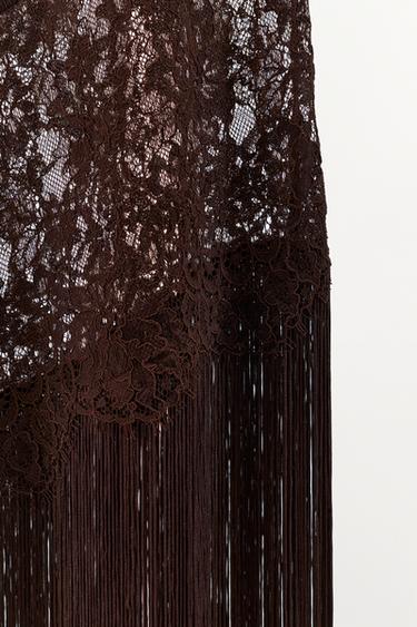 ROBE À BRETELLES EN DENTELLE ET FRANGES - Marron de Zara - Image 6