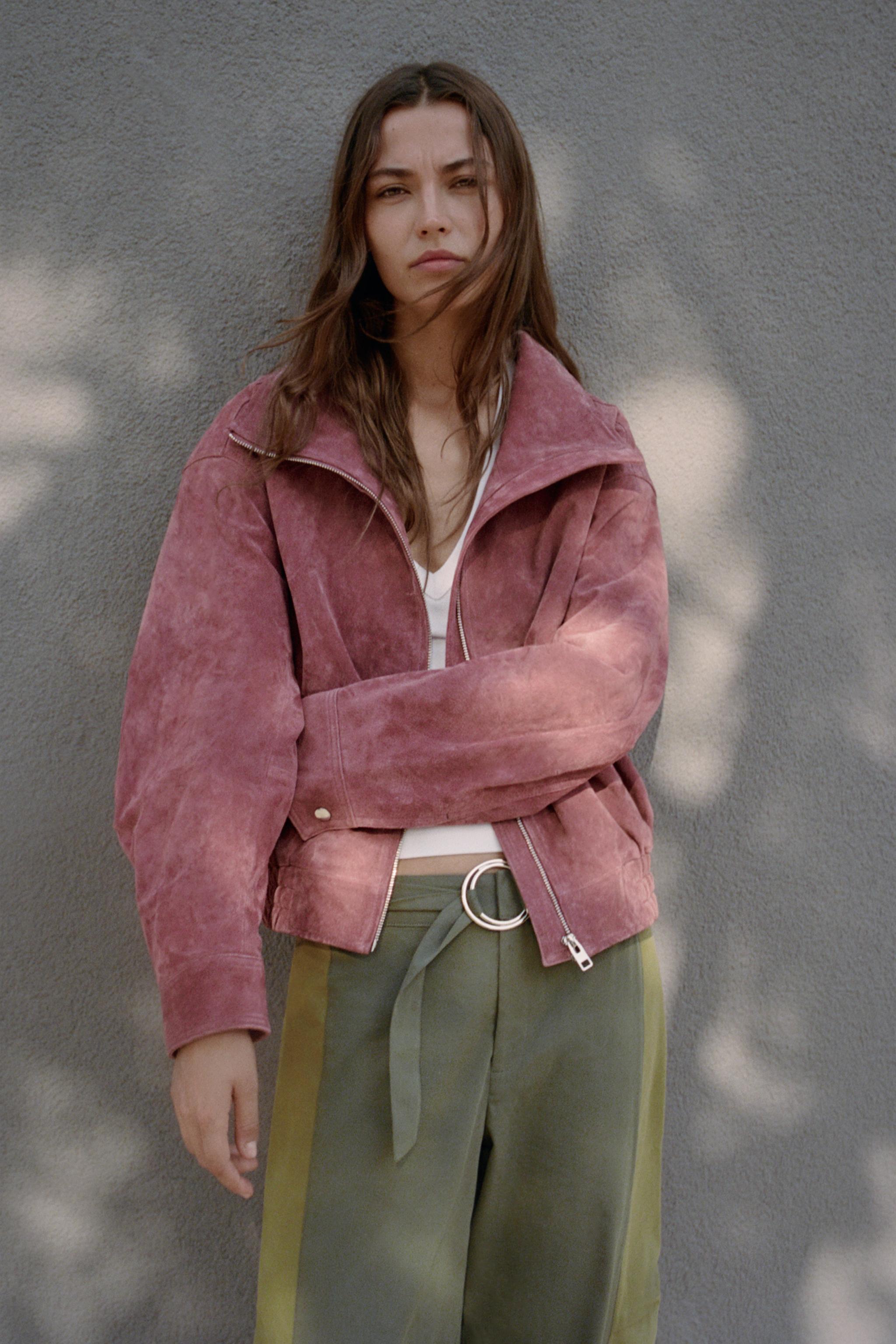 100% LEATHER HIGH NECK BOMBER JACKET