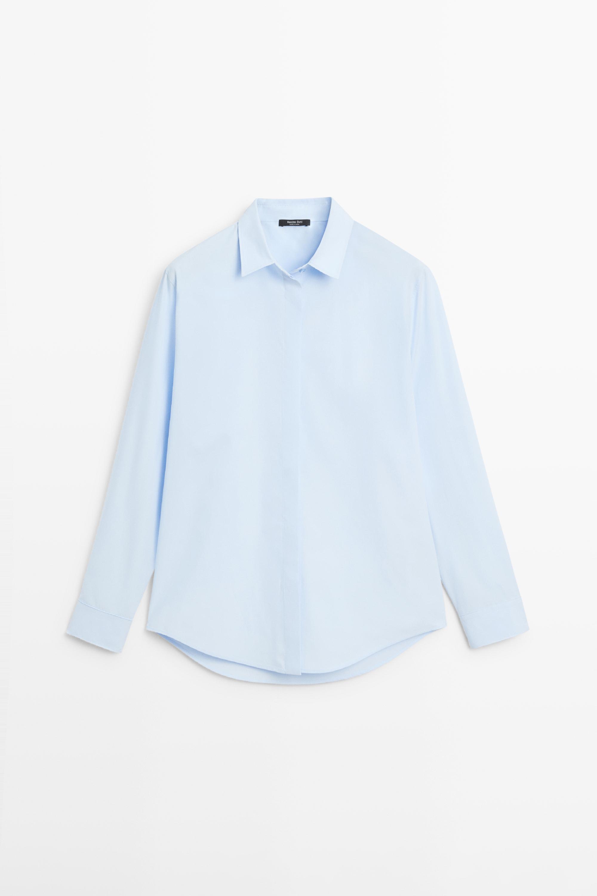 Poplin shirt with hidden buttons