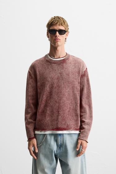 FADED TEXTURED SWEATER - Red by Zara - Image 1
