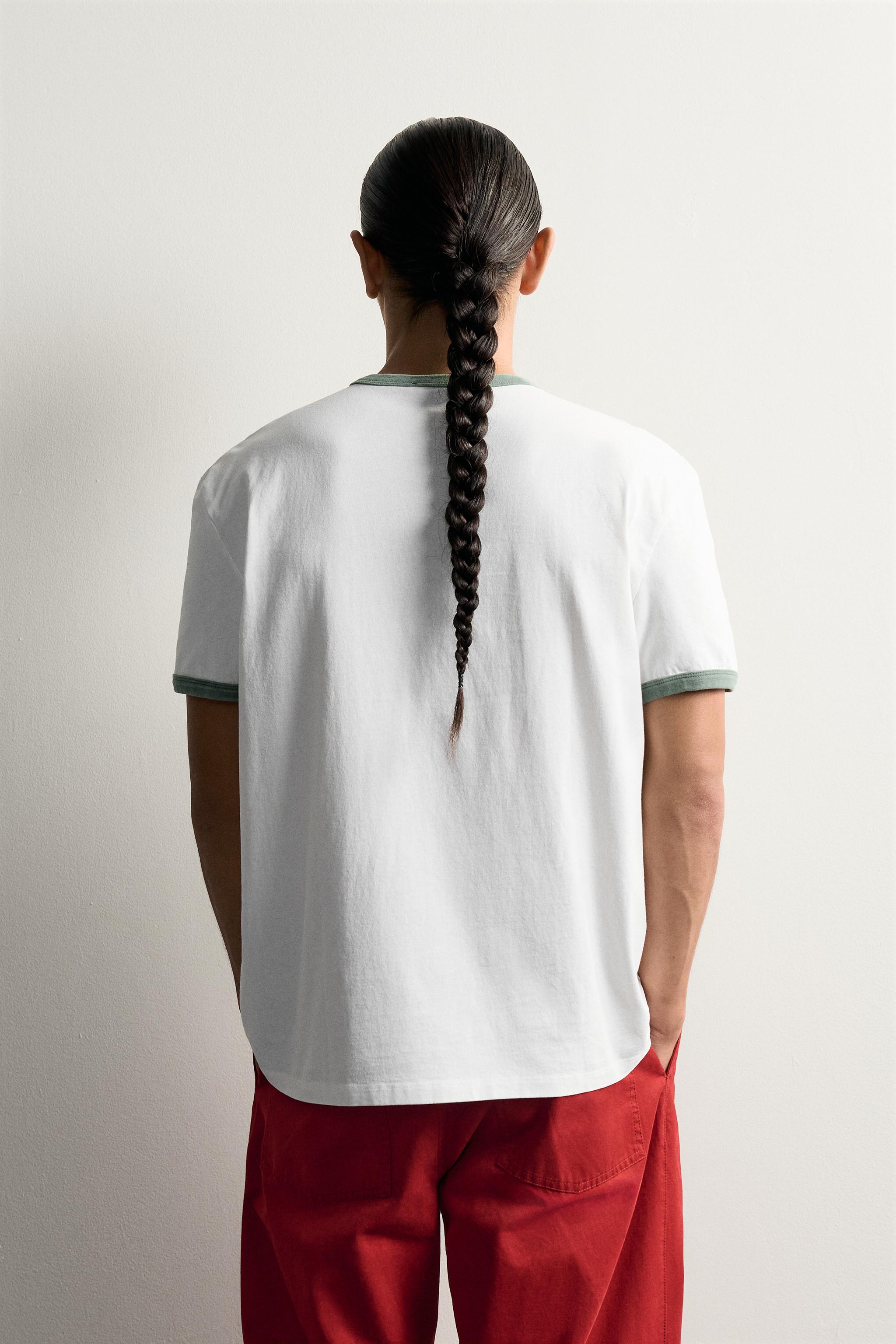 RINGER CONTRAST RIB TEXT T-SHIRT