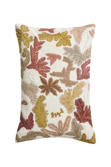 CUSHION COVER WITH EMBROIDERED LEAVES - Ecru by Zara