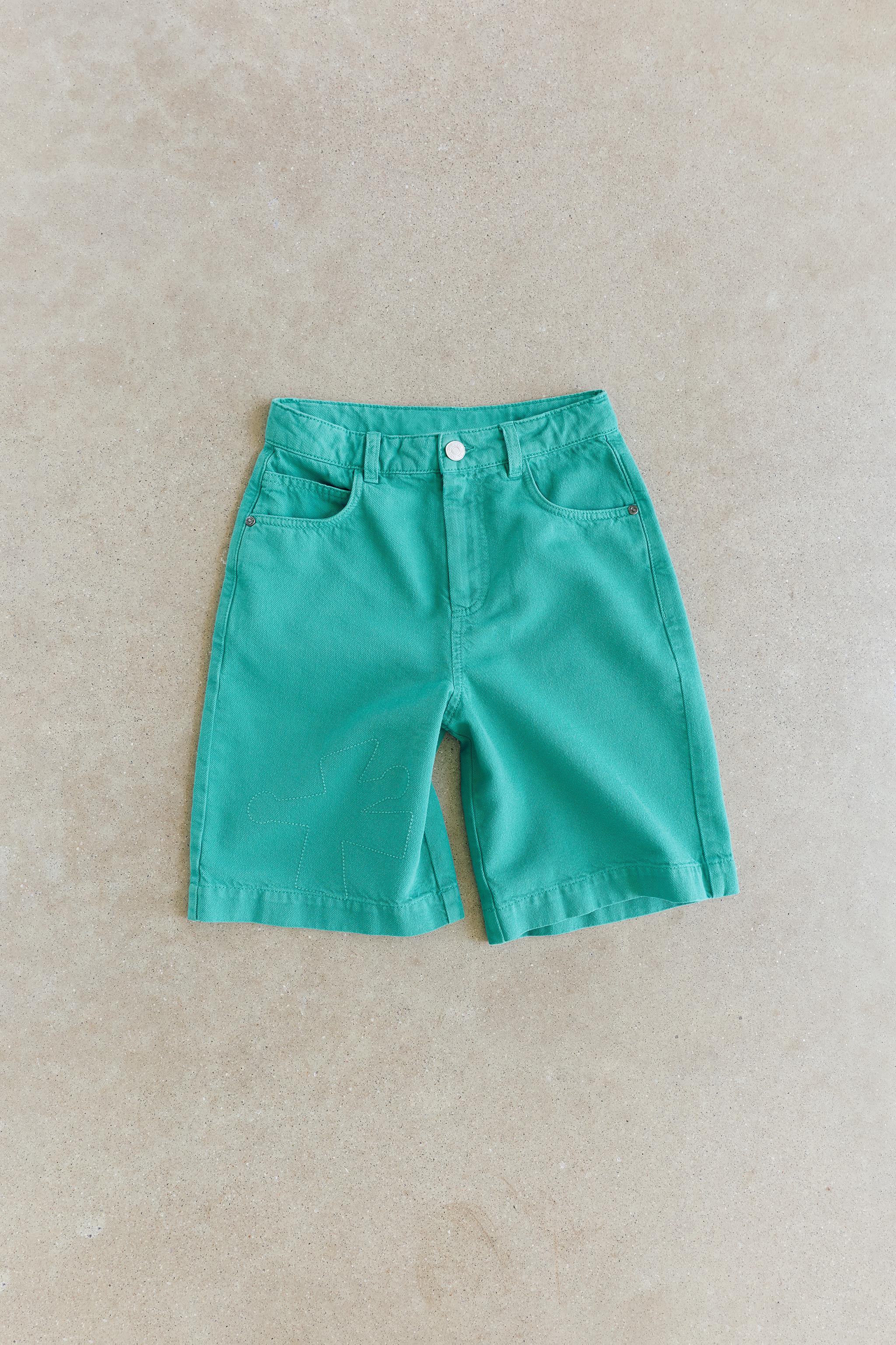 SOLID DENIM BERMUDA SHORTS — Turquoise green