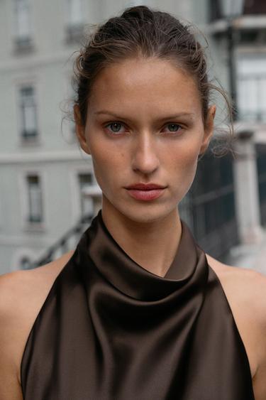 ASYMMETRIC SHORT DRESS WITH BOW - Brown by Zara - Image 5