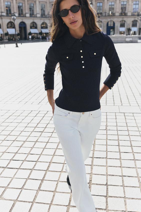 PLACKET KNIT POLO - Navy blue by Zara - Image 0