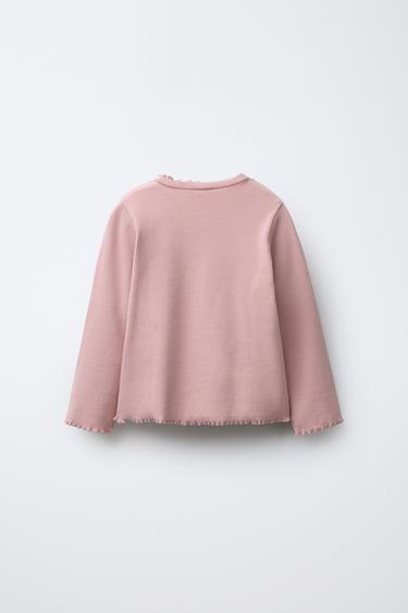 RIBBED T-SHIRT WITH EMBROIDERED DETAIL - Light pink by Zara