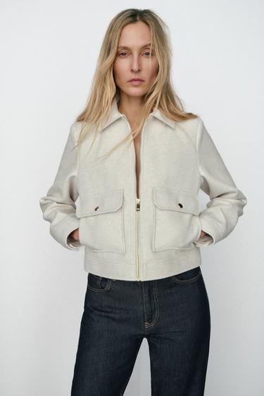 ÁO KHOÁC VẢI MỀM CÀI KHÓA KÉO - Kem từ Zara