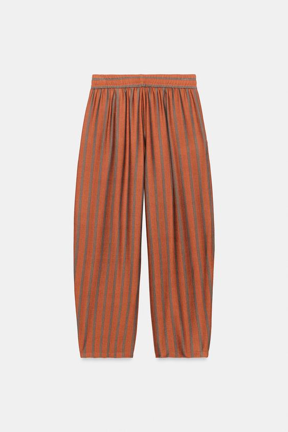 PANTALON À RAYURES ET TAILLE ÉLASTIQUE - Orange brûlé de Zara - Image 6