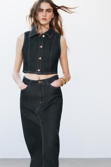 Zara Z1975 SHORT DENIM VEST - Blue - Image 0