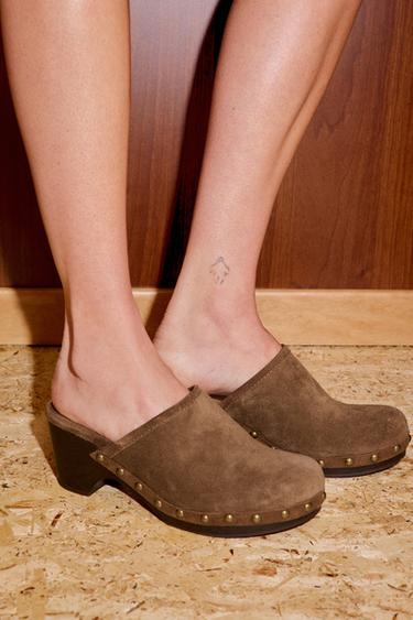 STUDDED SPLIT SUEDE CLOGS - Dark tan by Zara - Image 3