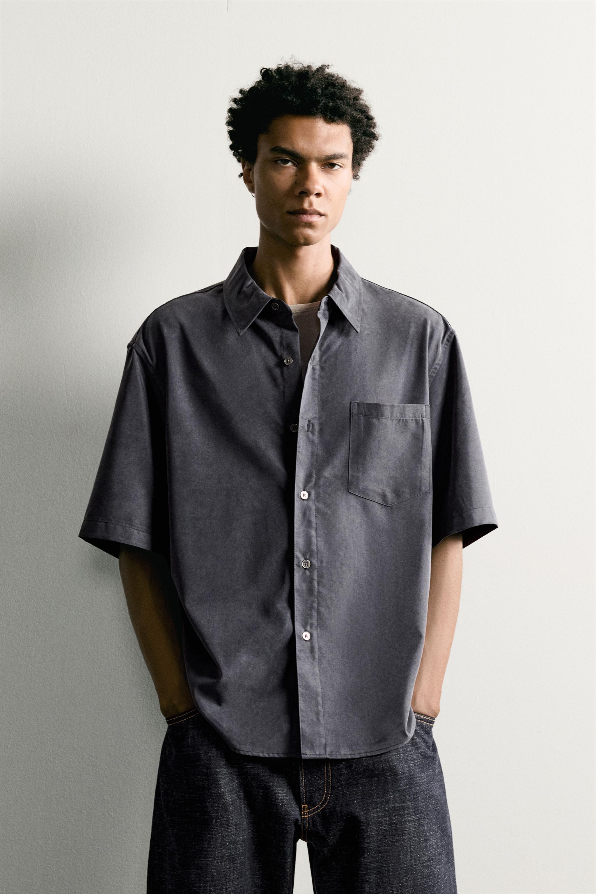 RELAXED FIT FLOWY SHIRT — Navy blue