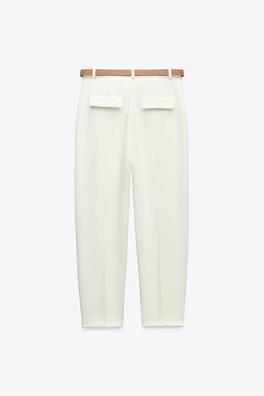 PANTALON À PINCES ET CEINTURE - Blanc cassé de Zara - Image 5