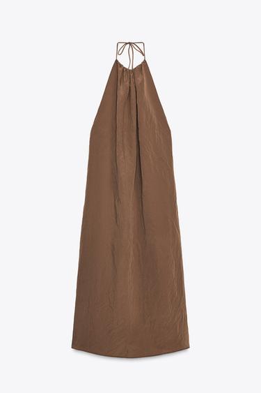 FLOWING OPEN BACK HALTERNECK DRESS - Dark brown by Zara - Image 1