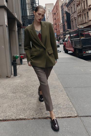 VESTE OVERSIZE À BOUTONNAGE CROISÉ - Kaki de Zara