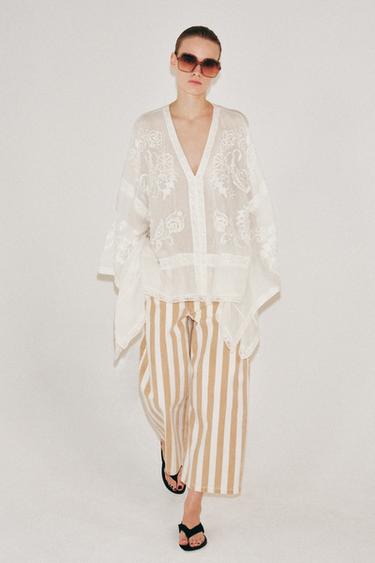 ZW COLLECTION EMBROIDERED CAPE BLOUSE - Ecru by Zara