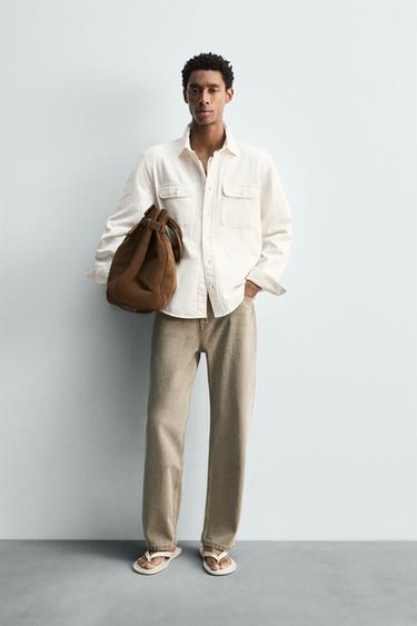 Zara DENIM OVERSHIRT - Oyster-white