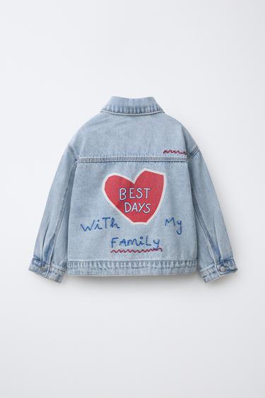 Zara EMBROIDERED HEART DENIM JACKET - Light blue