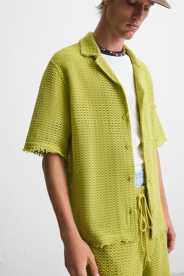 TEXTURED OPENWORK SHIRT - Lime by Zara - Image 4