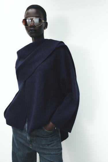 ABRIGO PUNTO BUFANDA - Marino oscuro de Zara