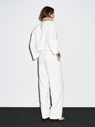 Pantalón traje recto 100% lino - Blanco roto de Zara