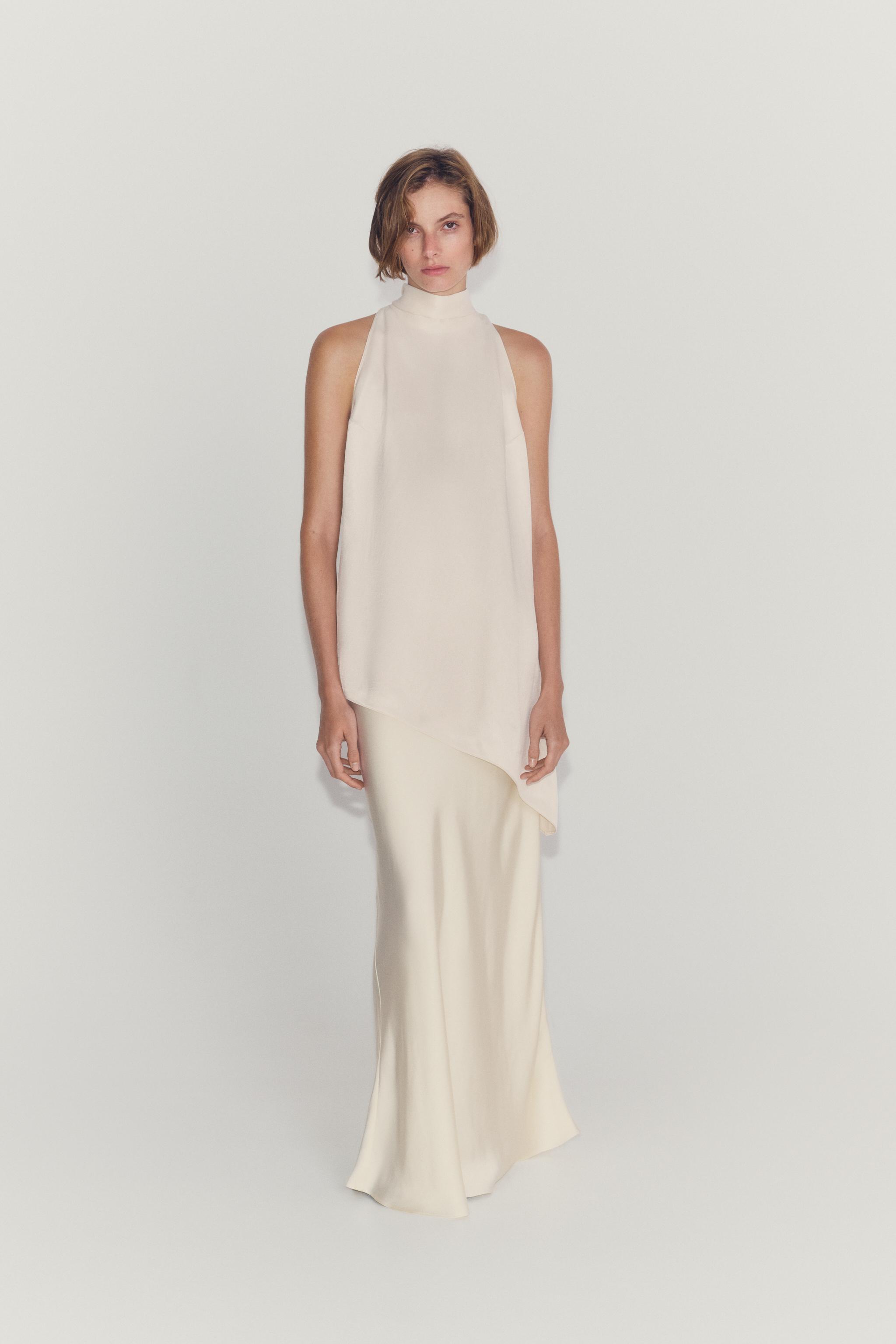 ZW COLLECTION ASYMMETRICAL TIE-NECK TOP — Ecru