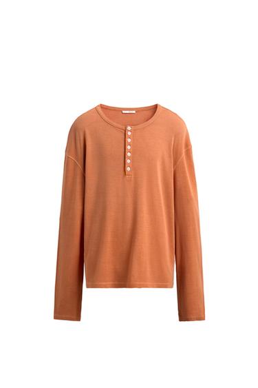 RELAXED FIT HENLEY T-SHIRT - Orange by Zara