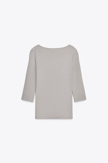 COTTON BOAT NECK T-SHIRT - Sand by Zara - Image 6