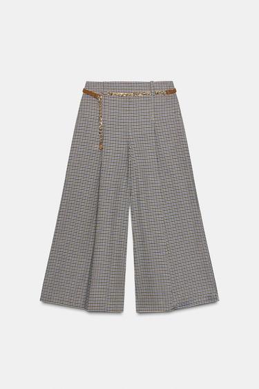 LONG HOUNDSTOOTH BERMUDA SHORTS WITH CHAIN BELT - Ecru / Blue by Zara