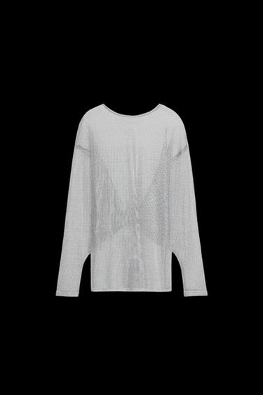 TOP MIT METALLIC-GARN UND FLEEDERMAUSÄRMELN - Silber von Zara